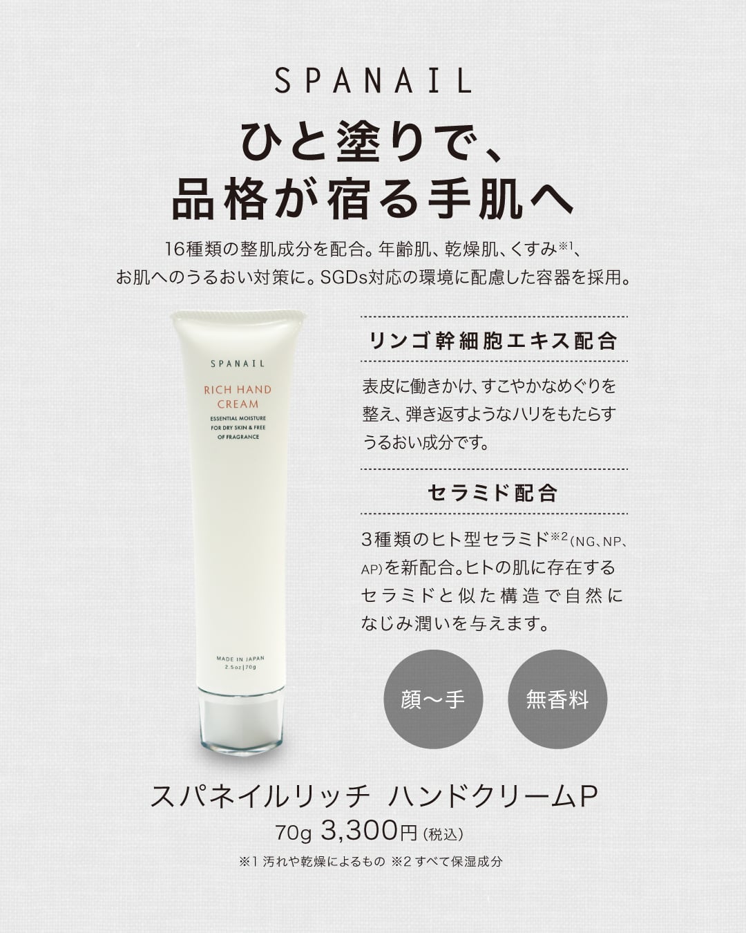 リネイルオイルとリッチハンドクリーム RICH HAND CREAM スパネイル リッチ ハンドクリームP 70g | SPANAIL