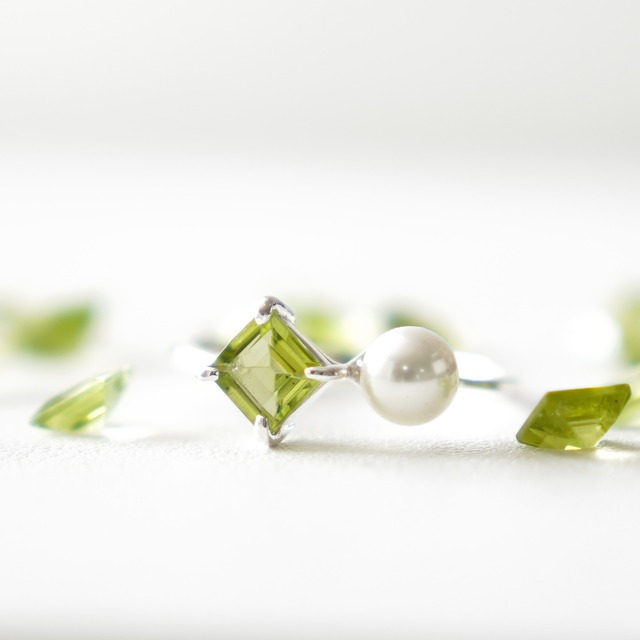 【数量限定】ペリドット×パールのシルバーリング《送料無料》天然石