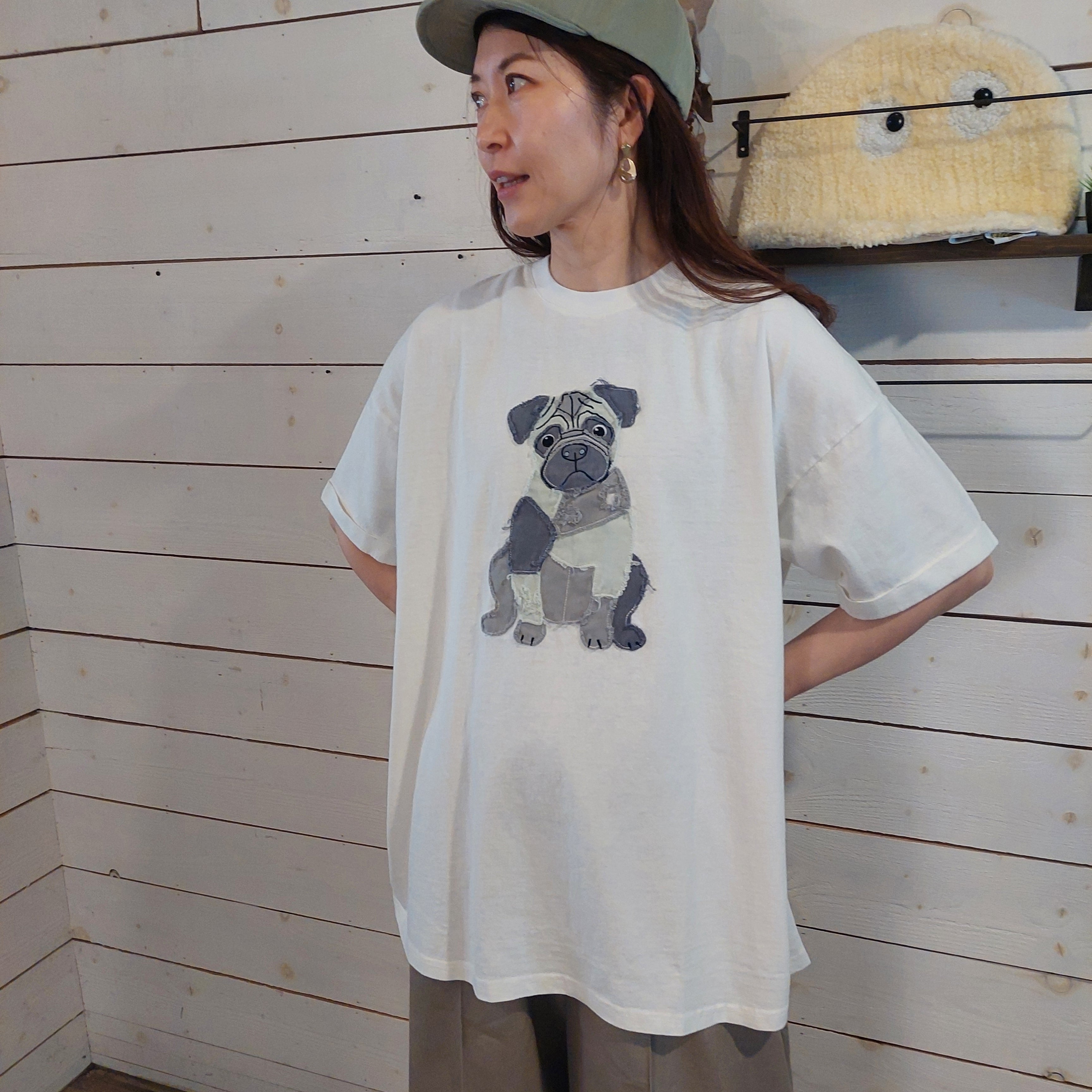 『People's』2758  パウダー天竺パッチワークデニムパグTシャツ