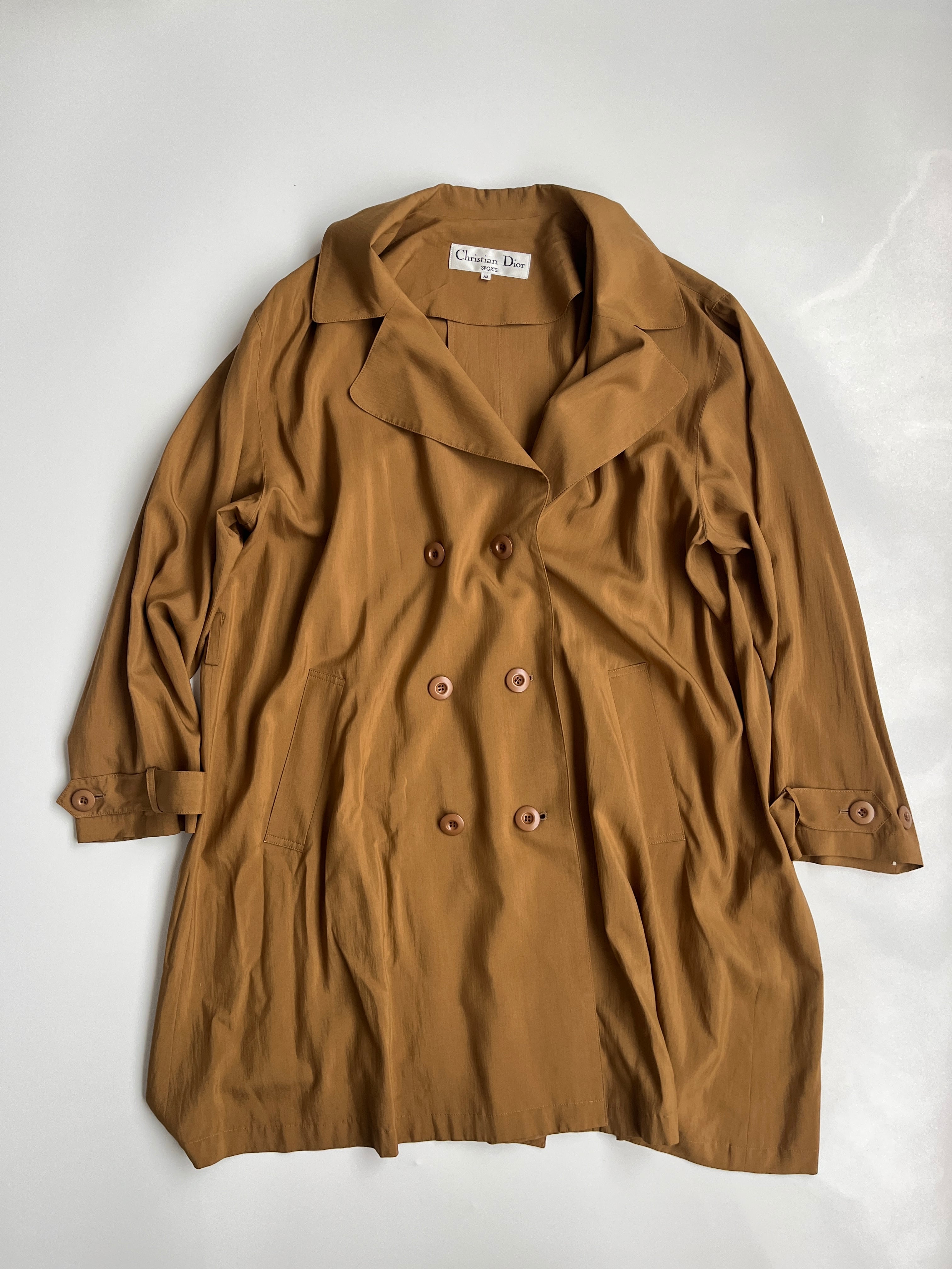 クリスチャン ディオール スポーツ / Christian Dior SPORTS シルク ダブルブレスト コート キャメル | レディースM(メンズL相当)| 古着 日本製 1980〜1990年代