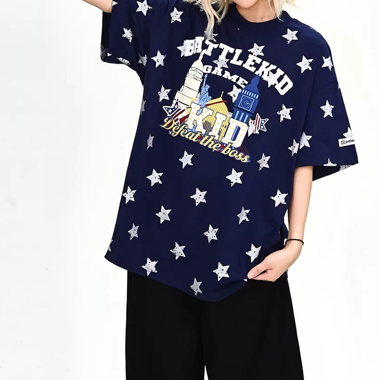 ポップアートレタリングスターパターンTシャツ 3col R02138