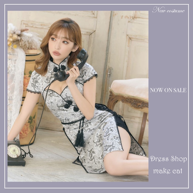 ♥️Special SALE♥️ 【make cat】【即納】編み上げ レースアップ 龍柄 レース 美胸 谷間魅せ 美脚 チャイナドレス チャイナ服 ミニ コスプレ イベント ハロウィン キャバドレス [1229]