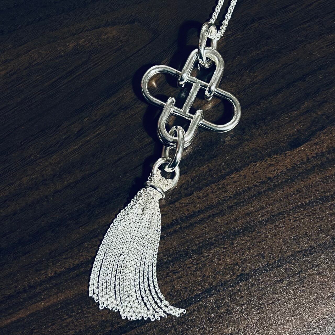 HERMES Rose de Mer Tassel Necklace Sterling Silver | エルメス