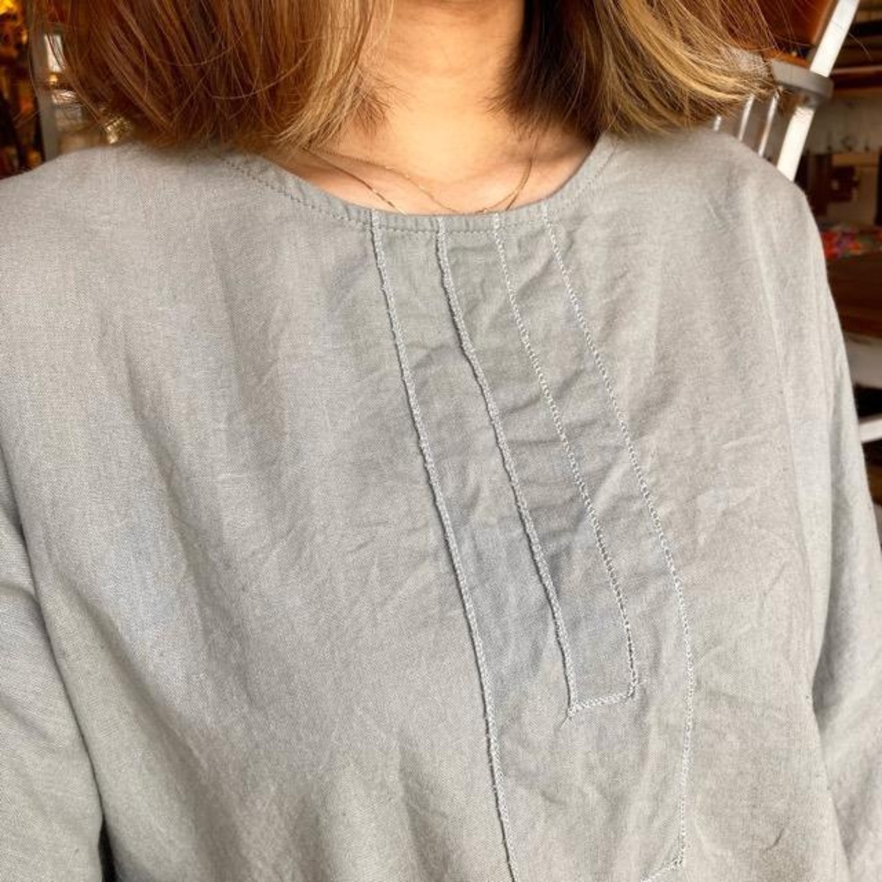 TOPANGA Lady's　フロントライン5分袖ブラウス　オリーブ