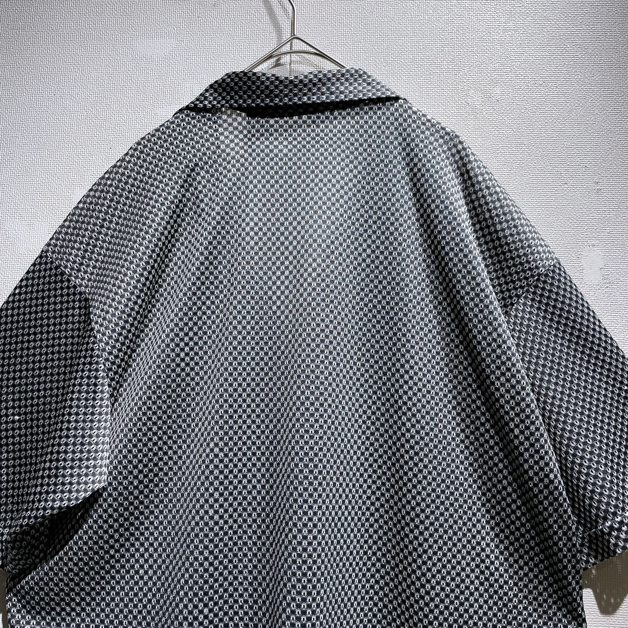 1980s Black mode Dot mesh Design SS Open collar shirt (made in Canada)
