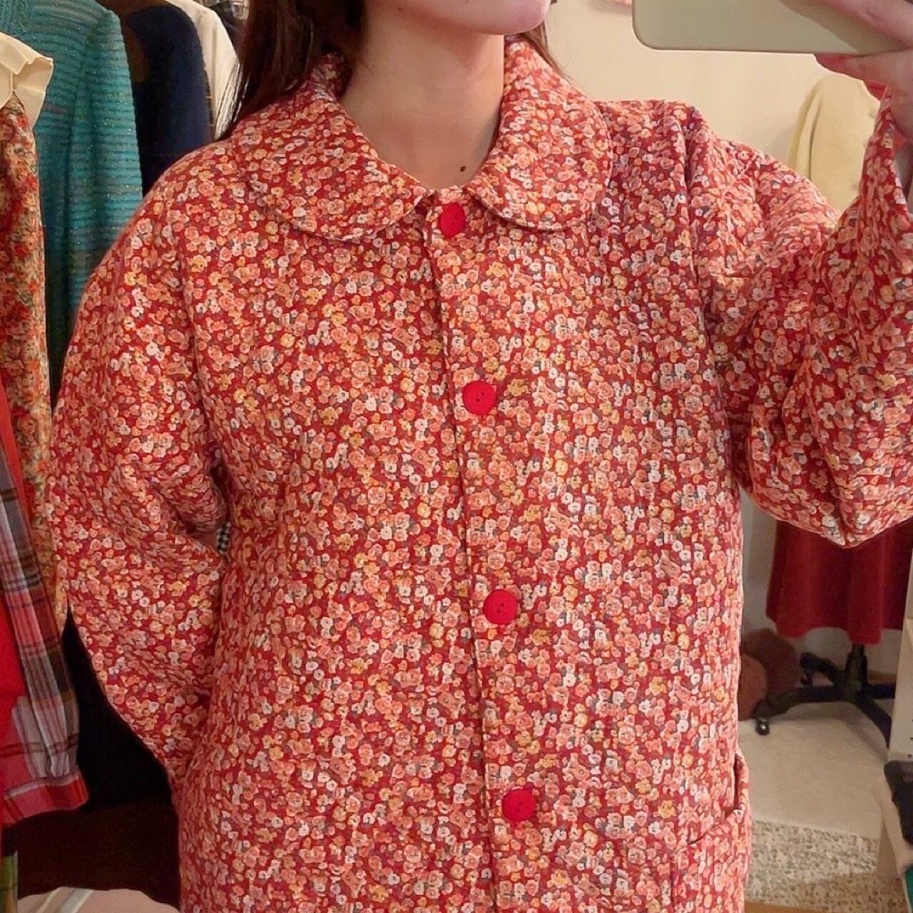 red flower quilting coat