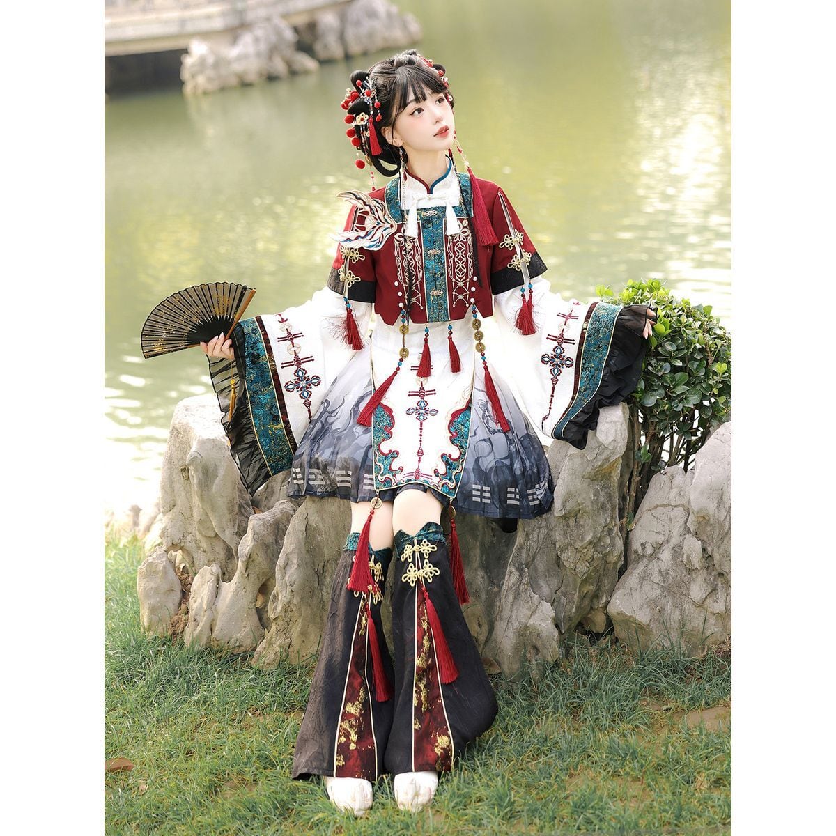 朱札の陰陽姫チャイナ風セットアップ | Maiden's Rêve