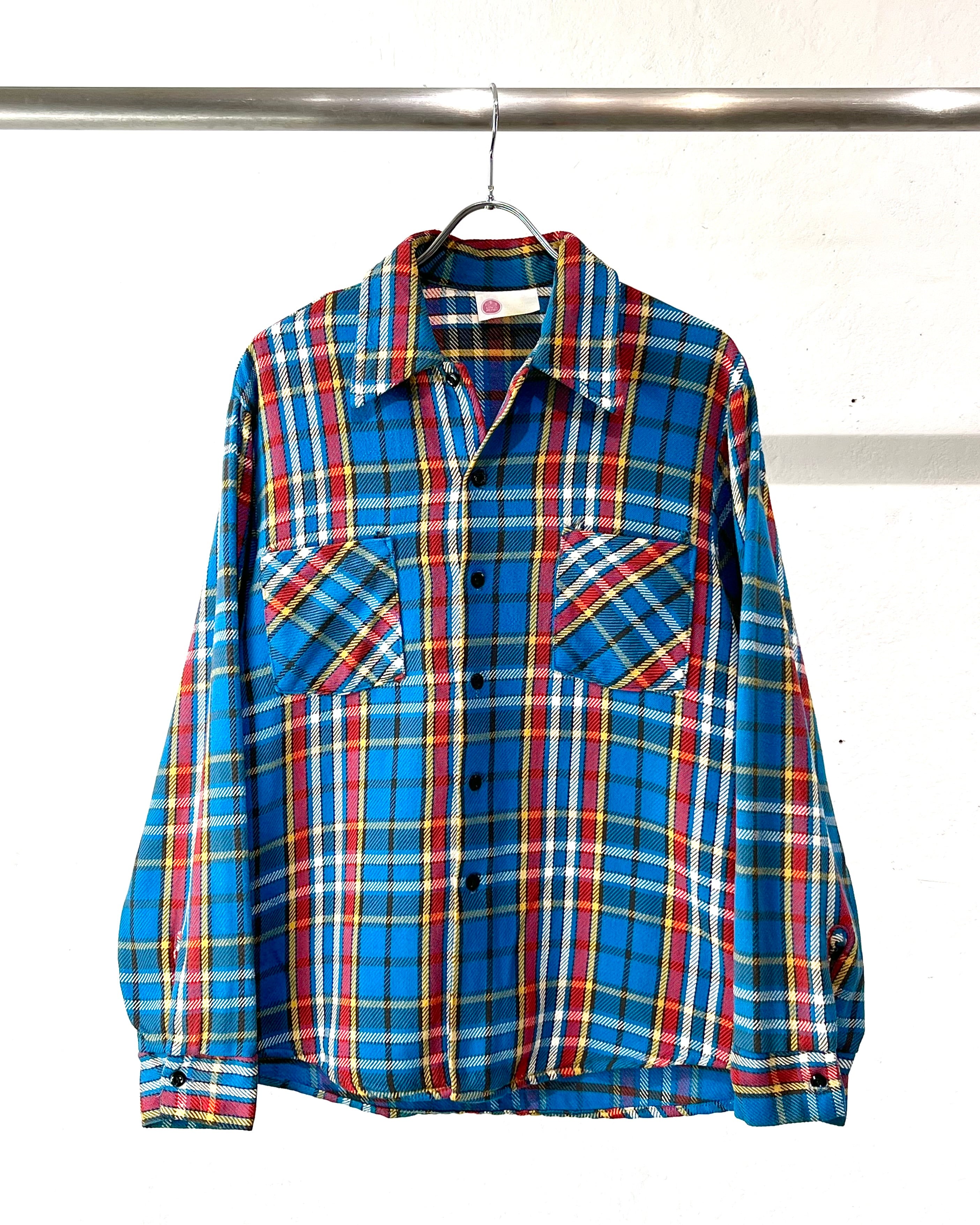70s KINGS ROAD (Sears) L/S Plaid Cotton Heavy Flannel Shirt "Good Color"
