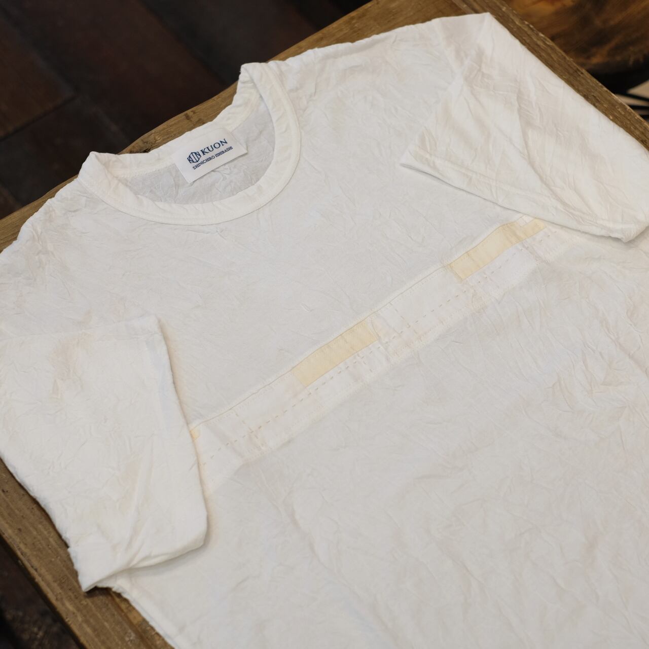 KUON（クオン）　ラインアップサイクル襤褸　リンクルTシャツ　ホワイト