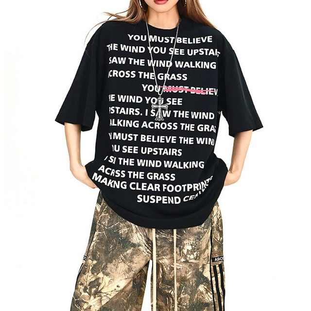 ポップレタリングプリントルーズフィットTシャツ 2col   R01894