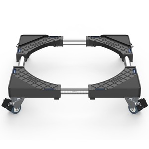 【在庫のみ】洗濯機 台 DEWEL 冷蔵庫台 かさ上げ台 置き台 キャスター付き 洗濯機パン 360°回転 目盛り付き グレーのデザイン 耐荷重:300kg 伸縮式 サイズ調整可能 幅/奥行:45.5cm-64cm 減音防振 ブラック