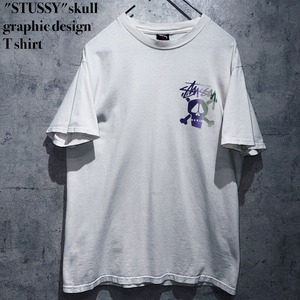 "STUSSY"skull graphic design T shirt