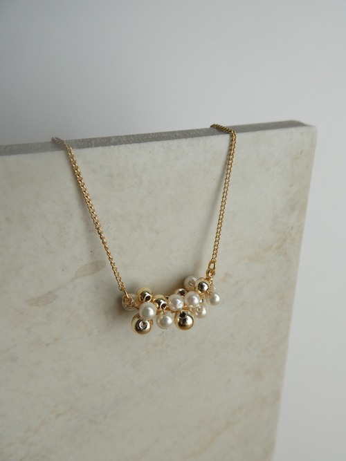 random beads pearl necklace/gold
