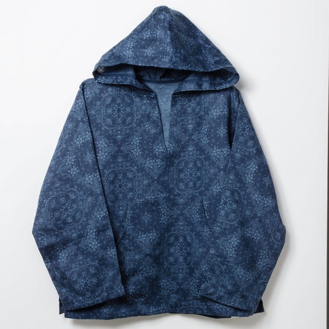 zampuメキシカンパーカー (Leftover fabric Mexican hoodie) -blue arabesque pattern-