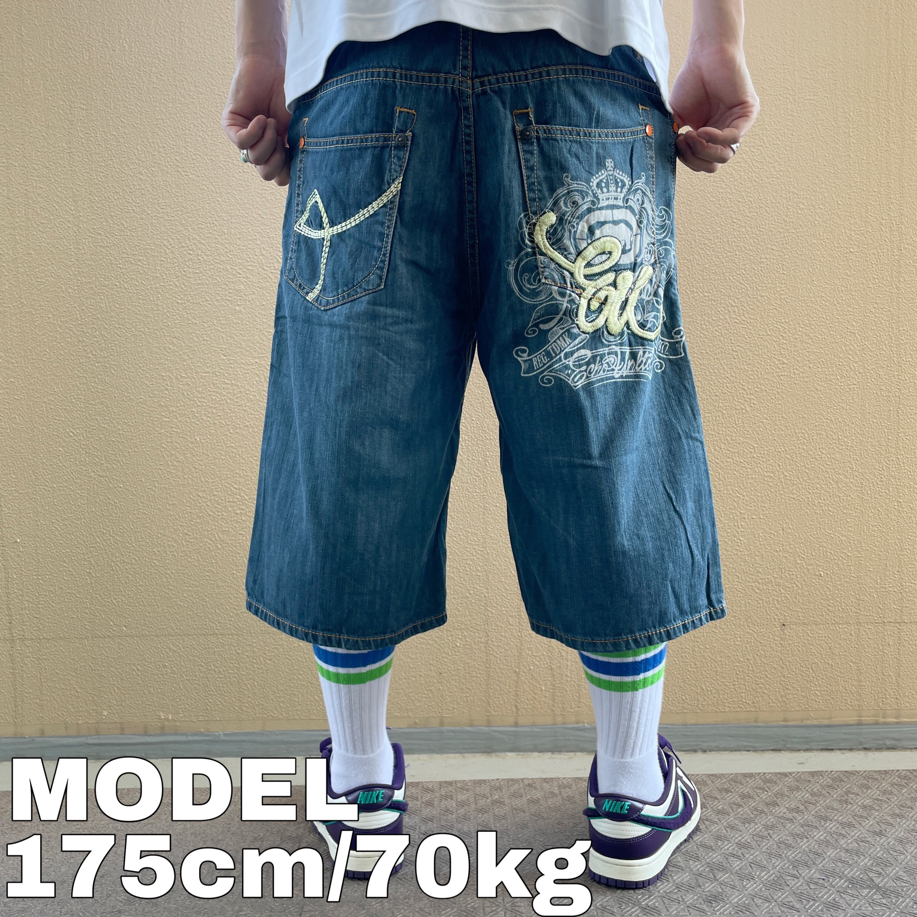 ECKO UNLTD エコー バギー ワイドデニムパンツ センターロゴ W32