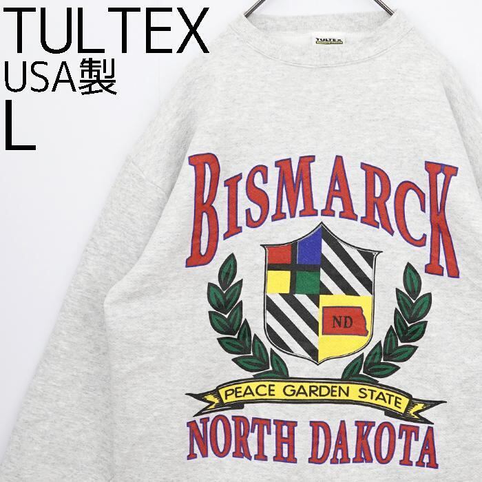90s USA製 TULTEX ビッグプリントスウェット L グレー ビズマーク | fuufu