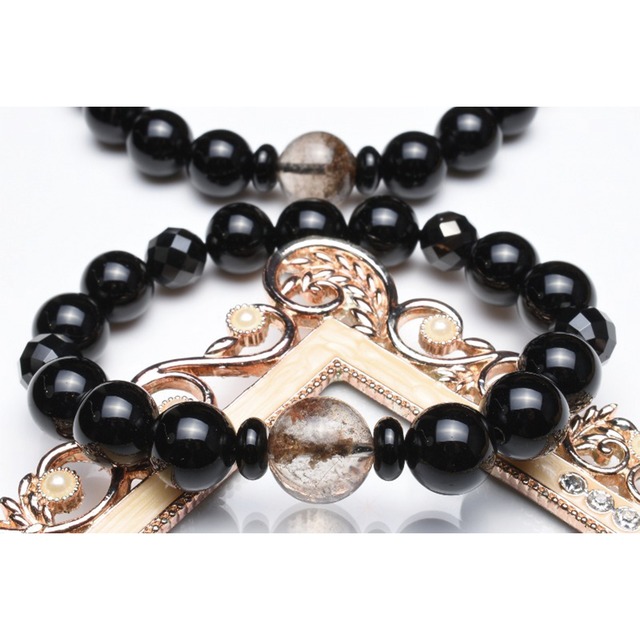 【夢を叶える力】天然石 オニキス×ガーデンクォーツ メンズブレス（13mm）