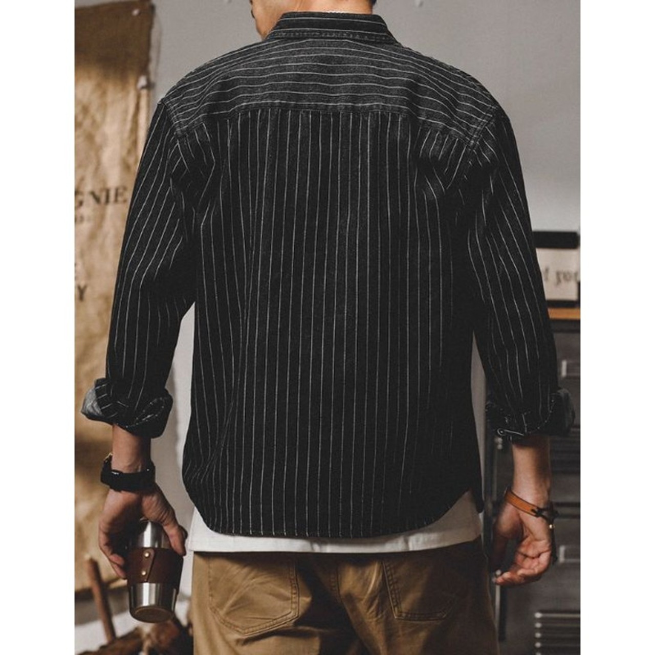 Pinstripe Denim Long Sleeve Shirt ◇2color H0797