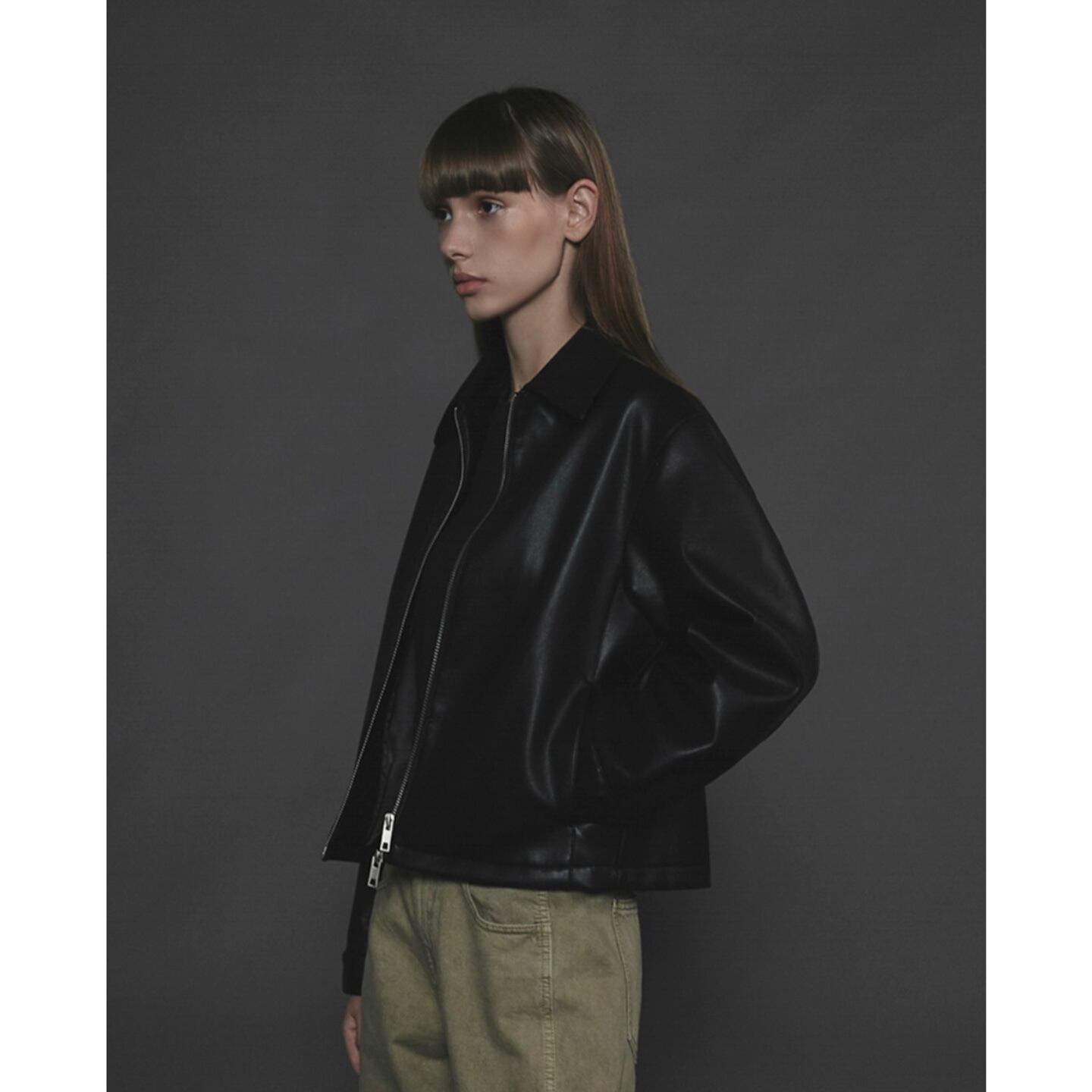 LAFUDGE FOR WOMAN] Buffing leather minimal blouson_Black 正規品 