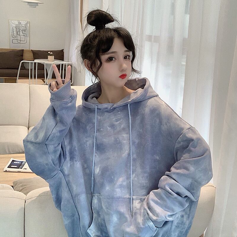 レイジースタイル2020新しい絞り染めルーズバージョンセーター女性秋と冬長袖ワイルドフード付きトップインタイド 萌量不足10895271206