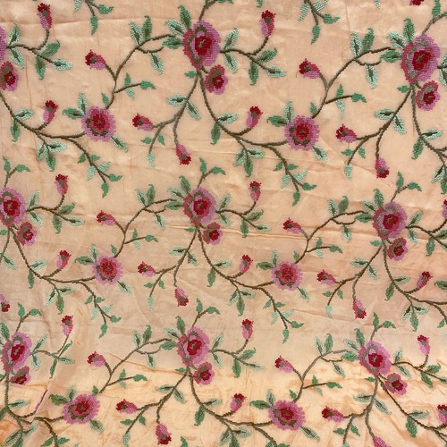 インド製フラワー刺繍ファブリック　サーモンピンク(1ｍ)