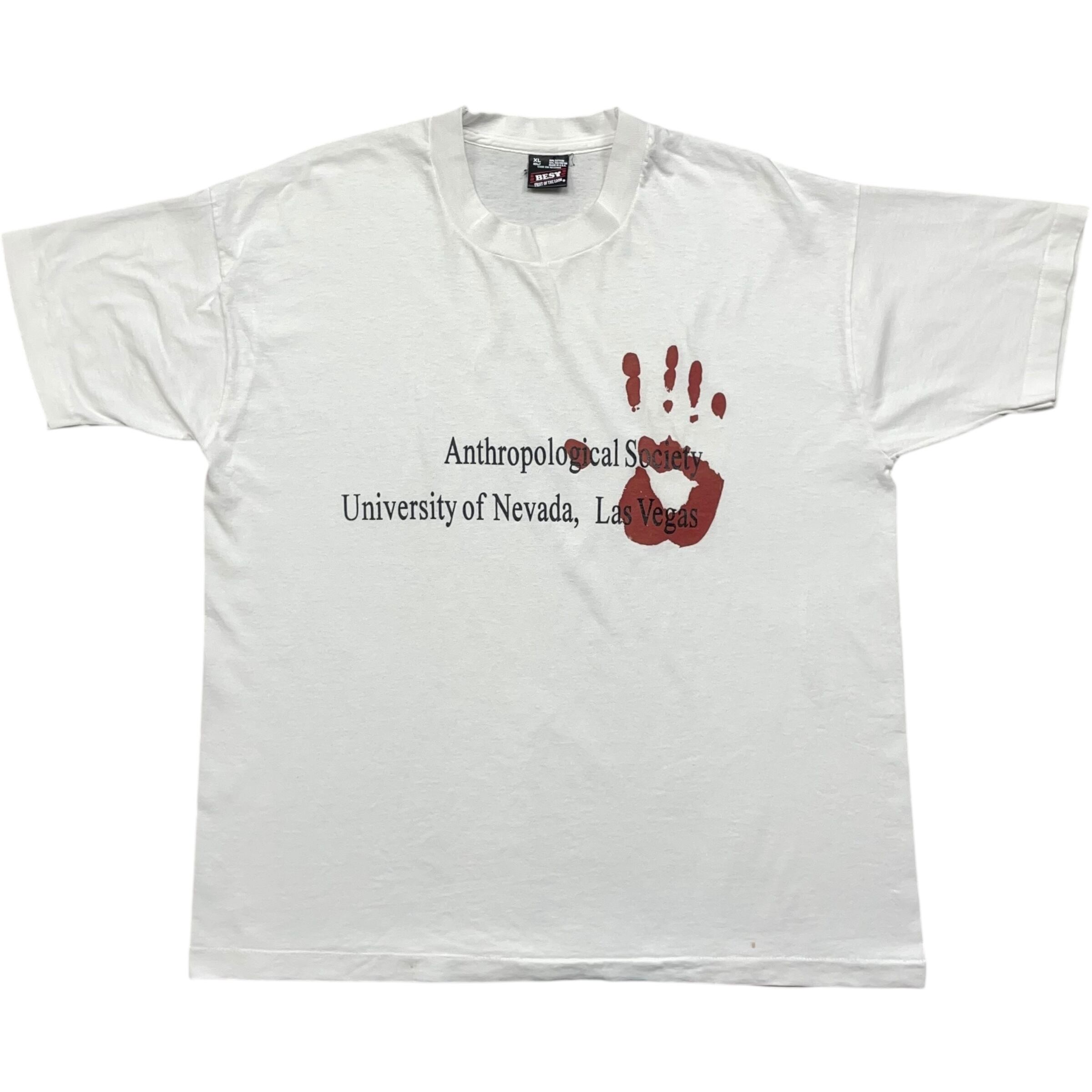 《XL》FRUIT OF THE ROOM フルーツオブザルーム Tシャツ ネバダ大学ラスベガス校 人類学協会 フロントプリント シングルステッチ USA製 90年代 vintage no.8233