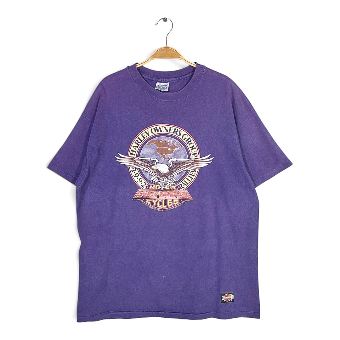 90s ハーレーダビッドソン USA製 ヴィンテージ Tシャツ HOG パープル ブラック シングルステッチ HARLEY DAVIDSON サイズXL 古着 BC0012