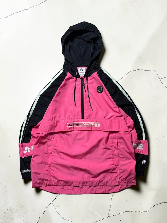 AAPE by A Bathing Ape Ape Universe Pink Black Hooded Anorak Jacket