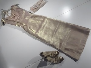 ★新品★L(11号)☆ラメ入り胸ドレ－プシンプルドレス(DRN0043)