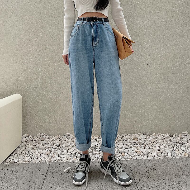 ジーンズ スタンダードハイウェストウェストルーズスリムオータムウィンター レトロ 秋物 冬物 ブラックストロベリース23557468219