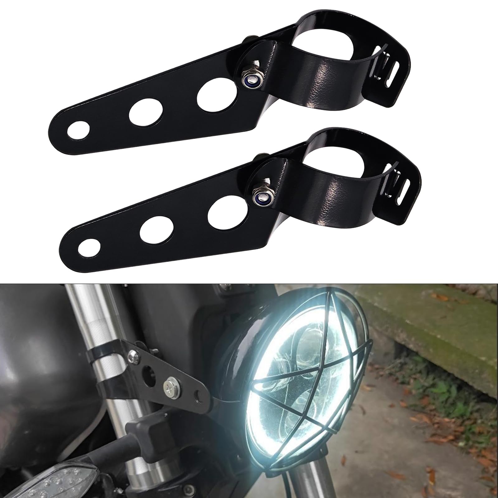 X-STYLE バイク フォグランプ ステー 穴9mm/15mm/18mm ワークライト 作業灯 固定器具 ブラケット 取付ステー クランプ 前照灯 デッキライト サーチライト 補助灯の設置に 黒 2個セット