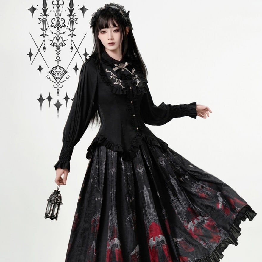 ゴスロリ ブラウス フリル×レース ヴィクトリアン正統派 2色展開
