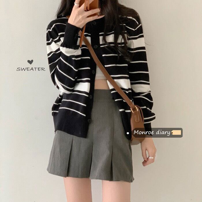 スタンダードストライプセーター ジャケット レディーススプリングルーズカーディガン ロング レトロ 春物 モンロー95565647545