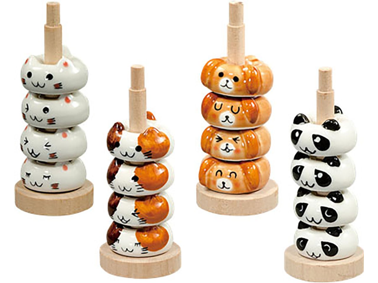 お得なアウトレット価格 陶器のドーナツ型箸置き4個(木製スタンド付き)