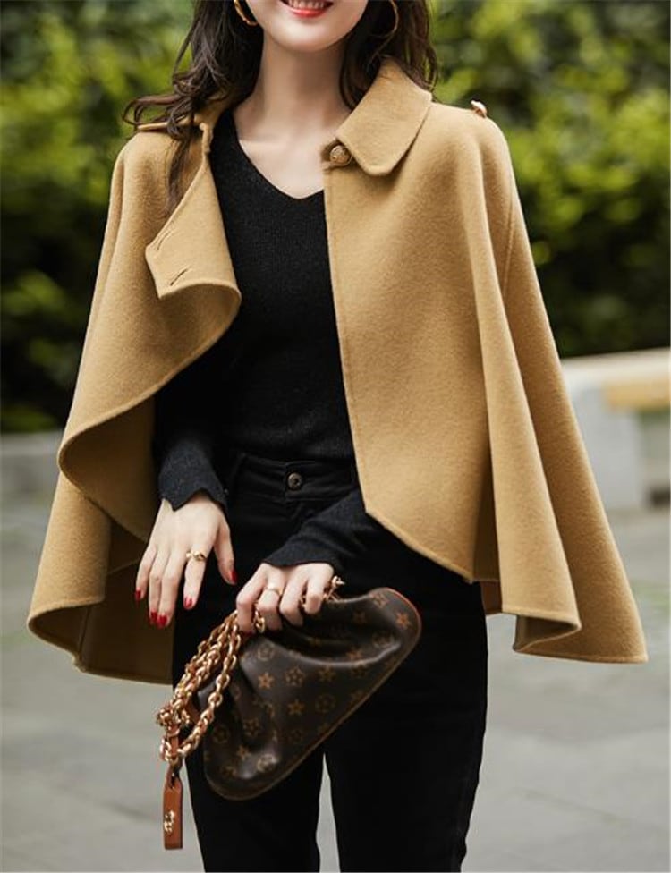 秋冬 新作 韓国版 女性 短いスタイル ポンチョ ストール エレガント 両面 ウールコート