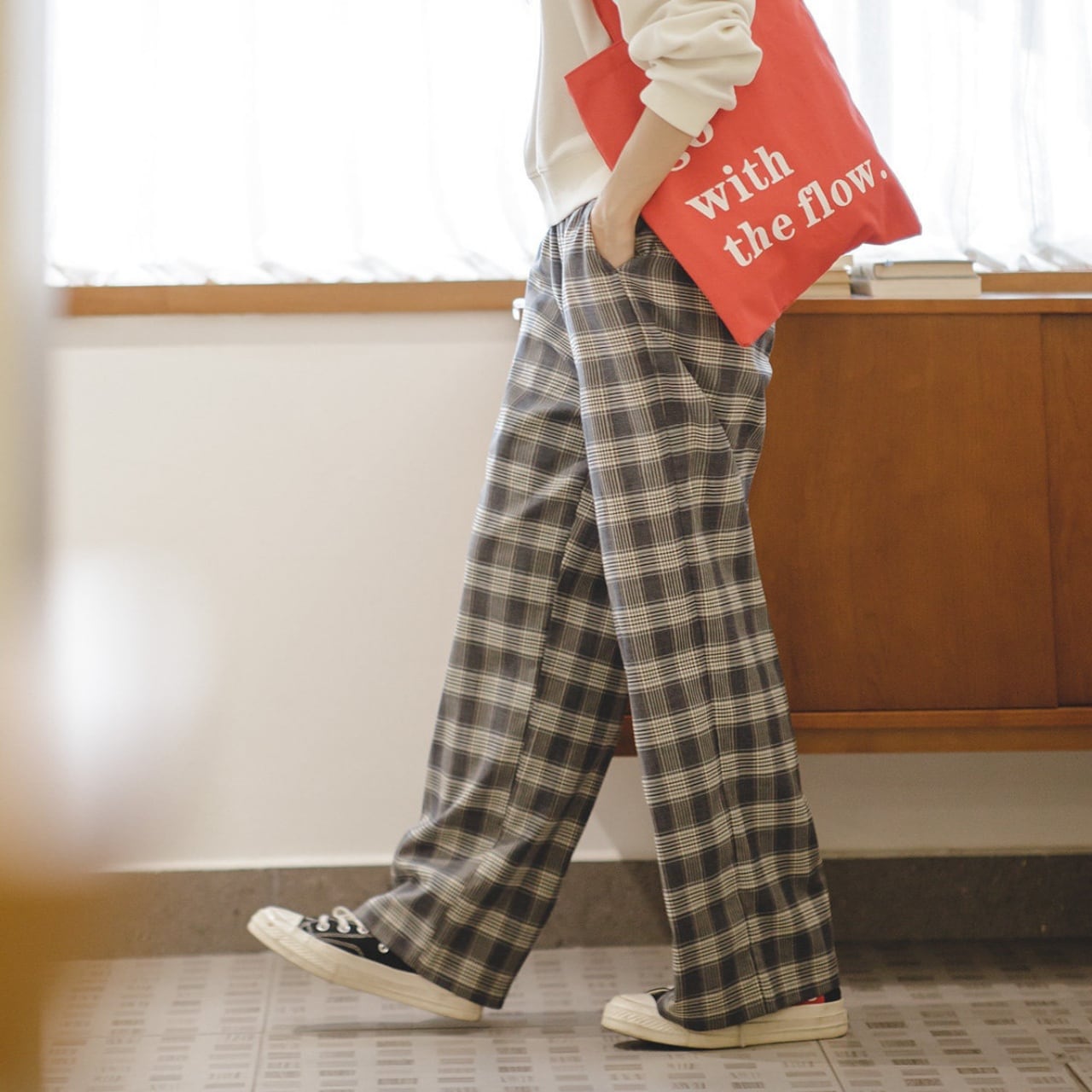 レトロチェックイージーワイドパンツ A02051