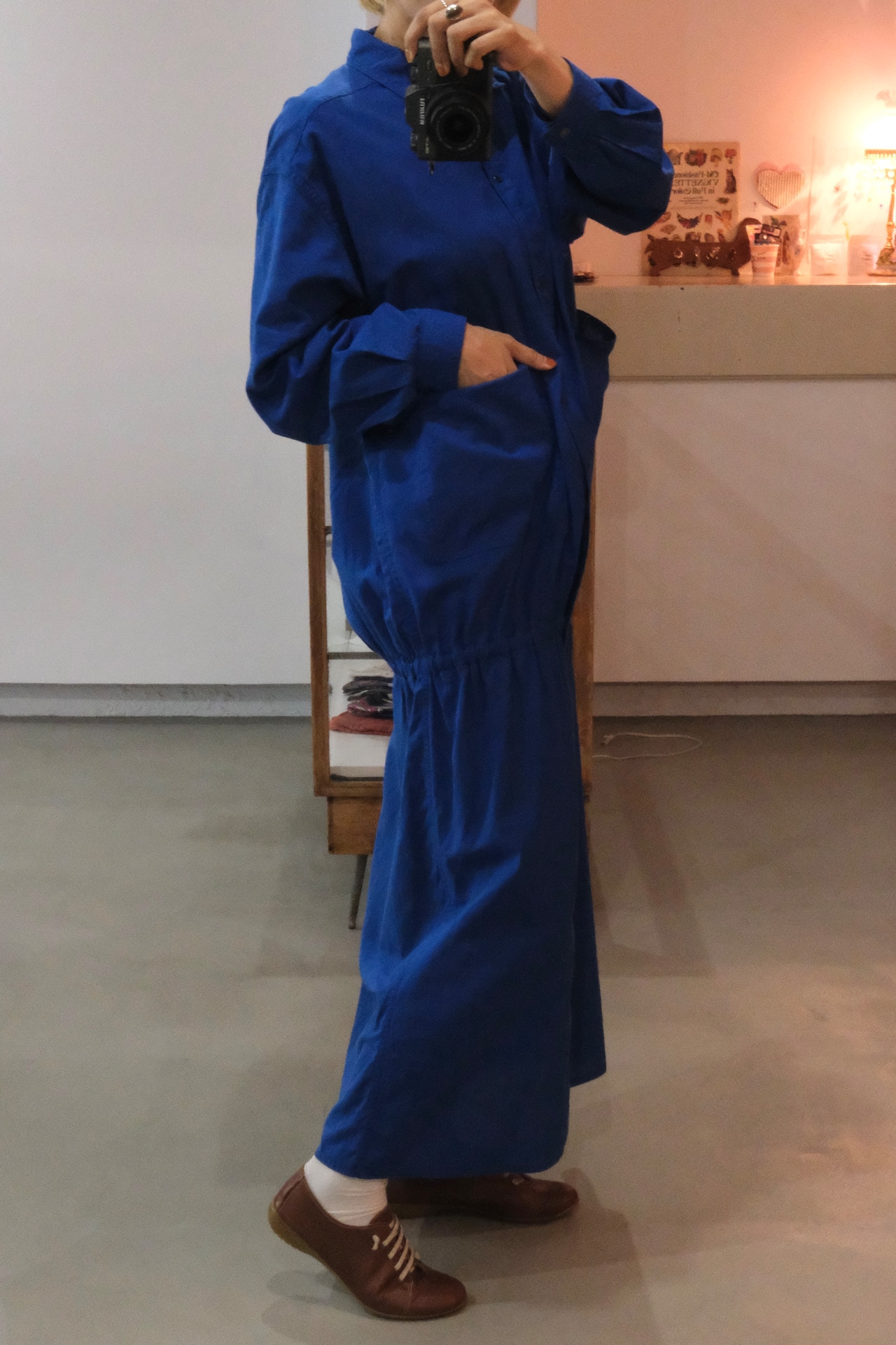 Vuokko cobalt blue cotton snap button shirt dress