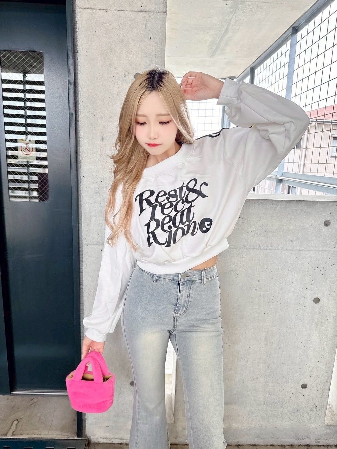 2wayサイドラインロゴトレーナーWhite♡/オフショル/韓国/レディース