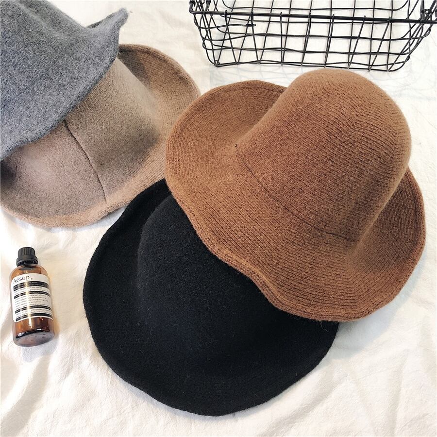 ese秋と冬の帽子女性の英国のウールの漁師の帽子波大きなつばの帽子カジュアルなオールマッチの小さなシルクハット ブラック・アイド・ピーズ9751030757
