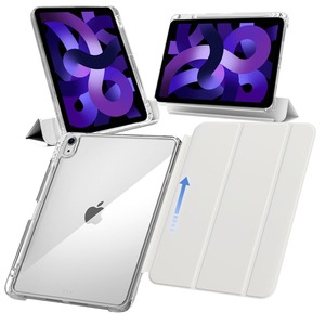 【人気】MS factory iPad Air 11インチ ケース M3 (2025) M2 (2024) 第5/4世代 用 ペン収納 取り外し可能 軽量 耐衝撃 カバー 縦置き/横置きスタンド アイパッドエアー 第5世代 第4世代 ソフトフレーム 背面透明 ホワイトグレー IPDA4-SLDPEN-WGY
