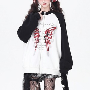 バタフライロゴジップアップブラックホワイトジャケット(lli_6233)