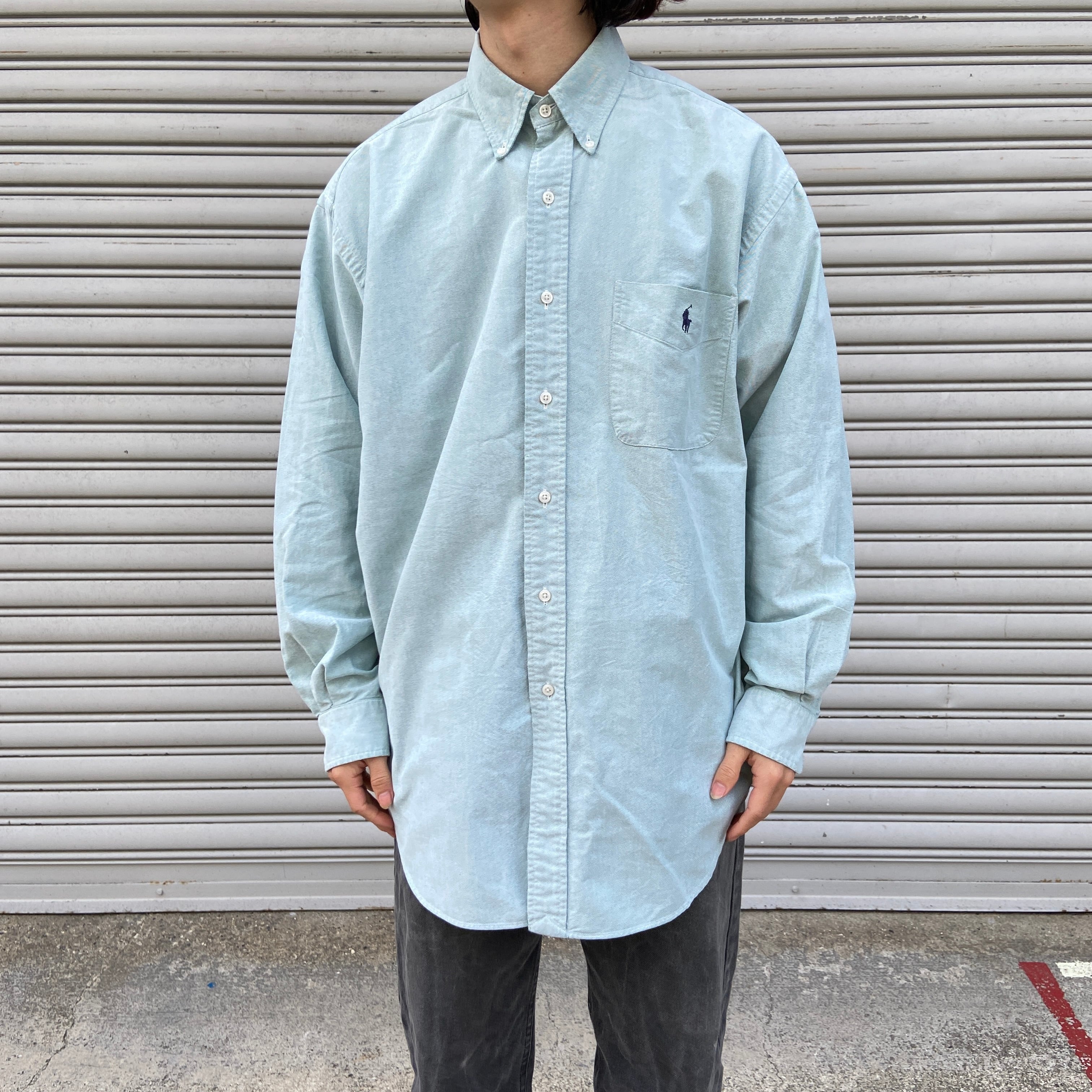 送料無料』90s ラルフローレン BIG SHIRT オックスフォードBDシャツ 緑