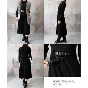 ロングワンピース ベルト飾り 長袖 レディース 春秋 韓国 ワンピース おしゃれ きれいめ 大人 カジュアル フレア ハイウエスト ウエストマーク 上品 体型カバー Aライン 大人可愛い 大人女子