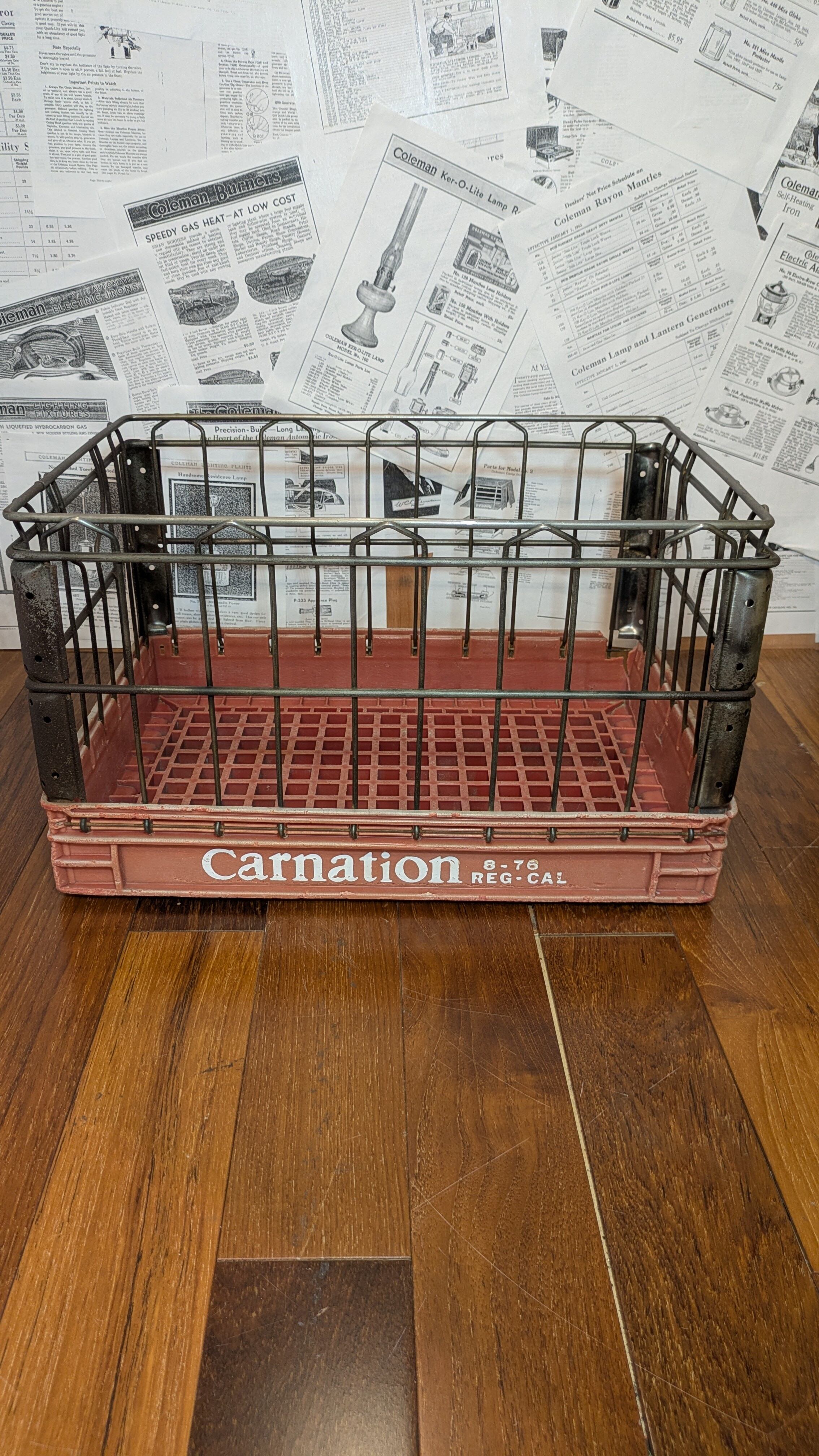 Vintage Carnation WireCrate StorageBox Antique Container