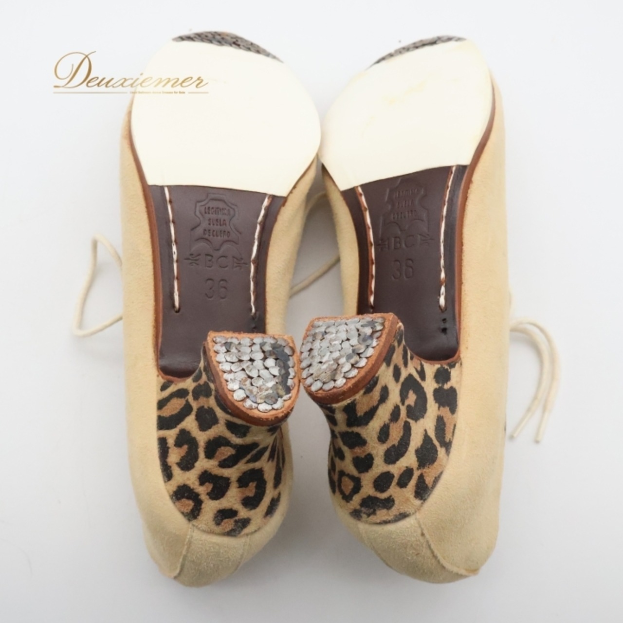 フラメンコ 衣装 ベゴーニャセルベラ 36サイズ 靴 シューズ ヒール レディース ベージュ系 釘 ヒョウ柄 BegonaCervera スウェード ダンス 舞台 発表会  イベント おしゃれ かわいい 紐 フラメンコ衣装 釘有り