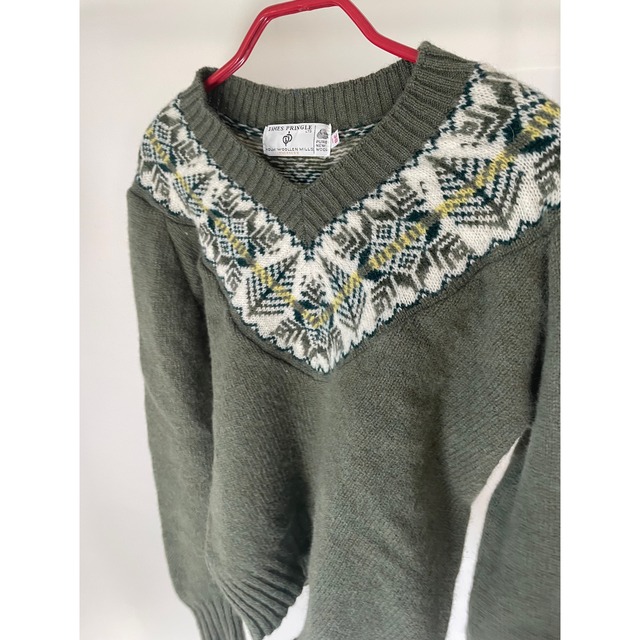Olive v neck pure new wool knit