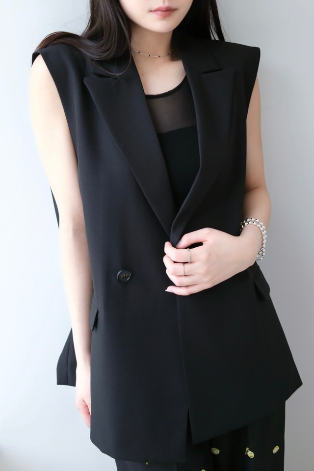 CREDONA  OVER SIZE DESIGN VEST  オーバーサイズデザインベスト　Black