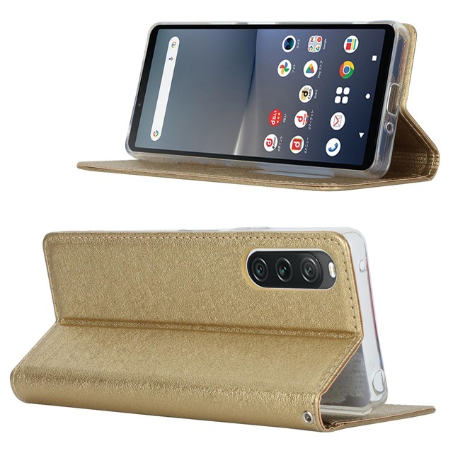 Xperia 10 V ケース ソニー xperia 10 v so-52d 手帳型 xperia 10 v sog11 スマホケース エクスペリア カバー xperia10 5 手帳ケース xperia 10 v case zouzt PUレザー製 ストラップ付き 横置き スタンド 財布 カード収納 マグネット 耐衝撃 滑り止め 指紋防止 無地 可愛い シンプル 5色 ゴールド