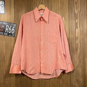 70s La Parisienne Japan ヴィンテージ チェック シャツ 長袖 襟芯 PERMENT PRESS レッド ストライプ ギンガムチェック 短丈 L 60s