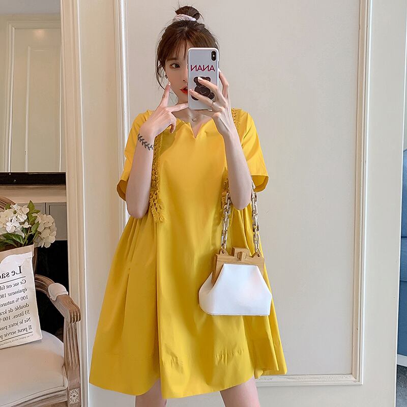 【新作】【送料無料】 マタニティウェア2020夏の新しいファッションステッチルーズドレスバージョンミドル丈プラスサイズのマタニティドレス-アリババ 大きめサイズ サマー 夏物 expec286935658430